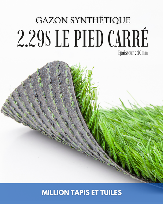Gazon Synthétique 30mm Extérieur – 2.29$/pi² | Résistant & Économique