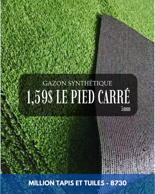 Gazon Synthétique 5mm Extérieur – 1,59$/pi² | Résistant & Économique