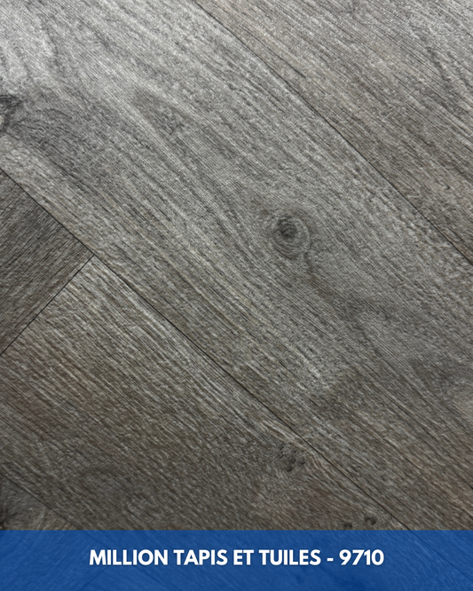 Linoléum Prélart #9710 – Gris Chêne Foncé Chevron – Vinyle en Rouleau 1,89$/pi²