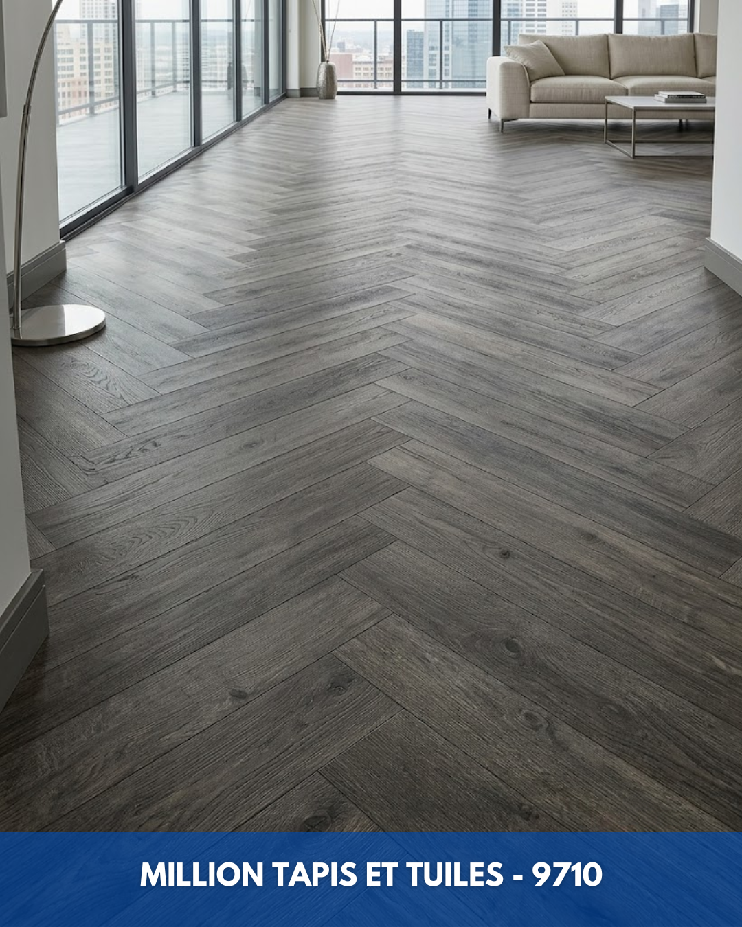 Linoléum Prélart #9710 – Gris Chêne Foncé Chevron – Vinyle en Rouleau 1,89$/pi²