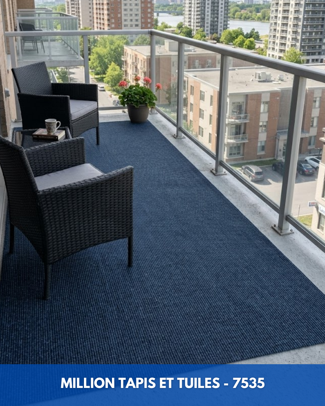 Tapis d'extérieur Bleu Navy – Balcon, Patio & Cour | Coupé sur mesure (4 pieds de large)