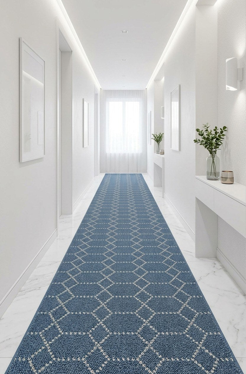 Tapis de passage Belmont bleu dans un corridor