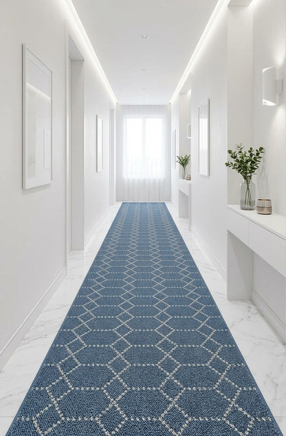 Tapis de passage Belmont bleu dans un corridor