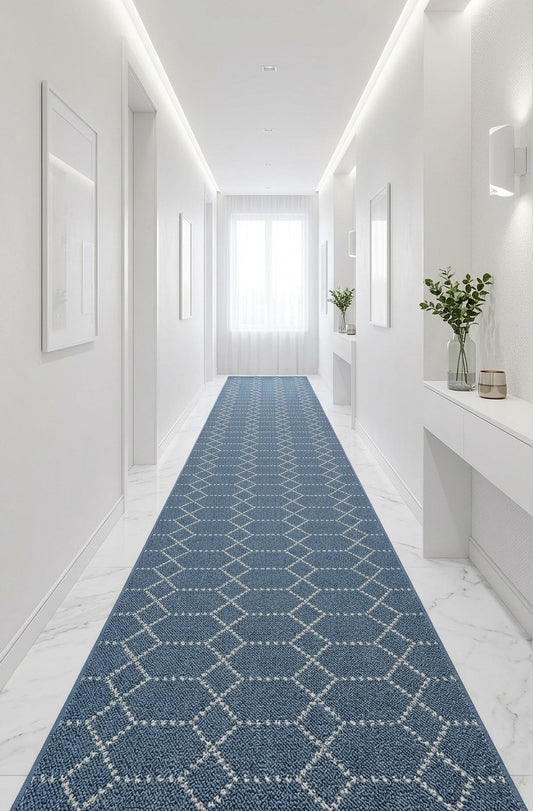 Tapis de passage Belmont bleu dans un corridor